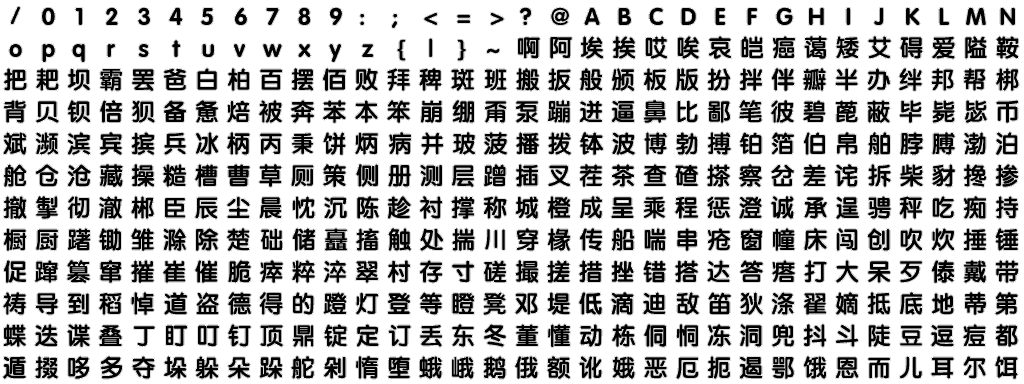 The built-in 32x32 font: ASCII plus GB2312 characters