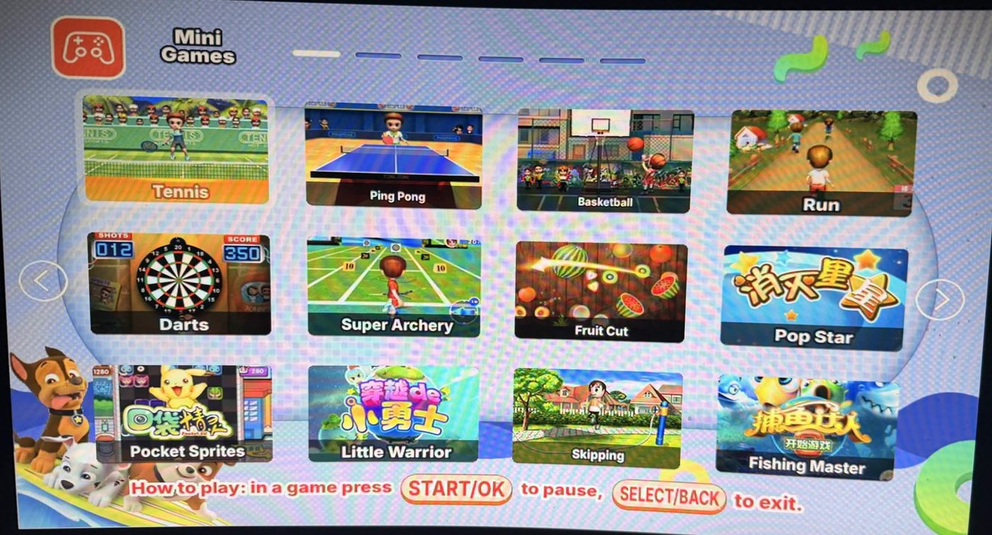 The Mini Games page with the how-to-play line in English