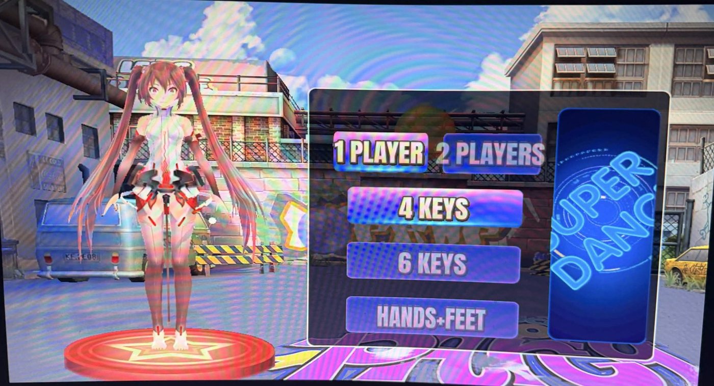 Player and pad-layout select: 1 PLAYER, 2 PLAYERS, 4 KEYS, 6 KEYS, HANDS+FEET