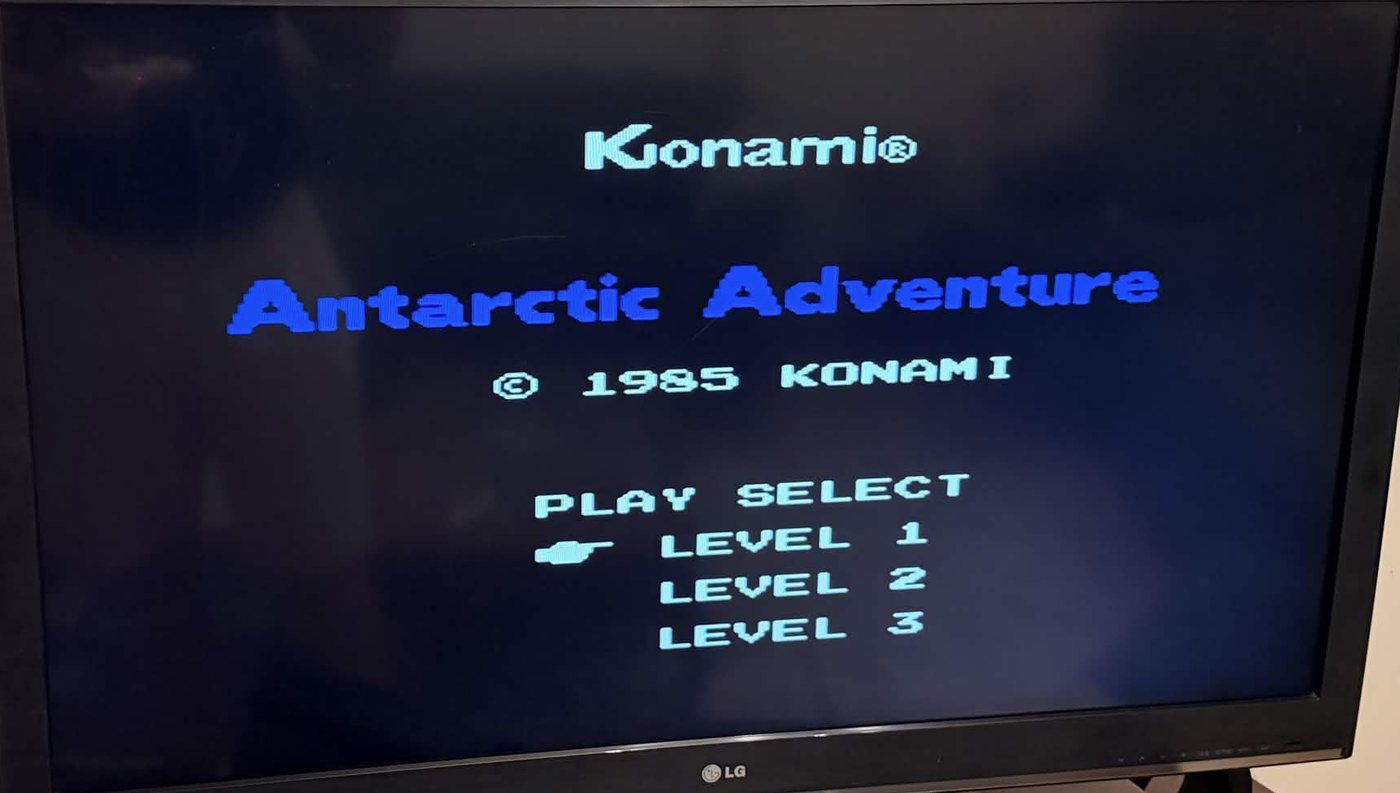Konami's Antarctic Adventure (1985) running on the dance mat console