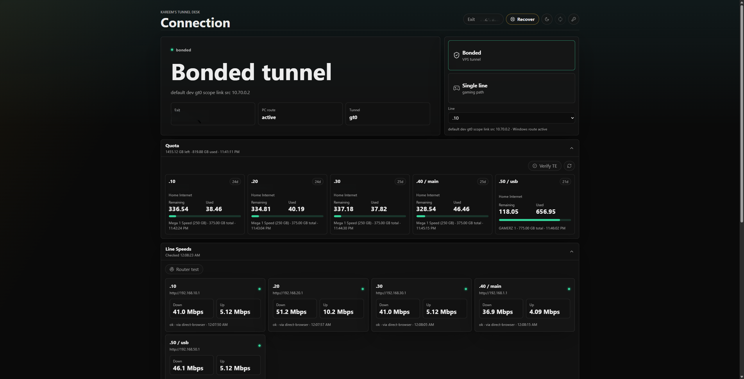 screenshot of the bond control panel